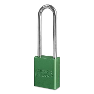American LockÂ® Solid Aluminum Padlocks, 1/4 in Diam., 3 in L X 3/4 in W, Green, A1107GRN