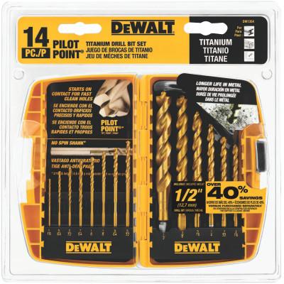 DeWalt® 14-Pc. Titanium Drill Bit Sets, 1/16 in - 3/16 in Cut Dia., 14-Piece, DW1354