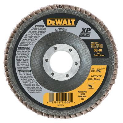 DeWalt® XP™ Ceramic Flap Discs, Type 29, 4 1/2 in, 40 Grit, 7/8 in Arbor, DWA8280