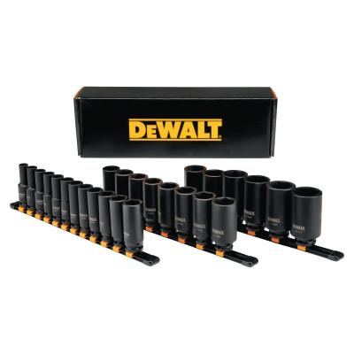DeWalt® 26 Piece Deep Metric Impact Socket Sets, 1/2 in Drive, 6 Point, DWMT19242