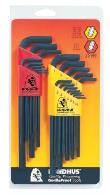 Bondhus?? Hex L-Wrench Combination Sets, 22 per set, Hex Tip, Inch/Metric, 22199