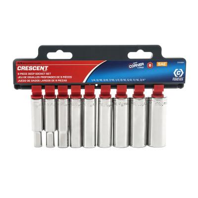 Apex Tool Group 9 Piece 3/8 in Drive 6 Point Deep Socket Sets, 1/4 in - 3/4 in, SAE, CSAS6N