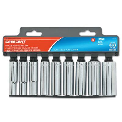 Apex Tool Group 9 Piece 3/8 in Drive 6 Point Deep Socket Sets, 9 mm - 19mm, Metric, CSAS7N