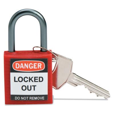BradyÂ® Compact Safety Locks,  1 1/5 in W x 5/8 L in x 1 2/5 H, Red, 143150