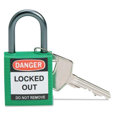 BradyÂ® Compact Safety Locks,  1 1/5 in W x 5/8 L in x 1 2/5 H, Green, 143152