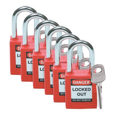 BradyÂ® Safety Padlocks, 1/4 in Shackle Dia., 1 1/2 in Long, Red, 51339