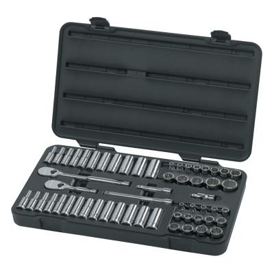Apex Tool Group 57 Piece Surface Drive Socket Sets With 84 Tooth Ratchet, 3/8 in, 12 Point, 80551