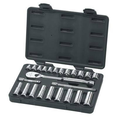 Apex Tool Group 24 Piece Surface Drive Socket Sets With 84 Tooth Ratchet, 3/8 in, 6 & 12 Point, 80559
