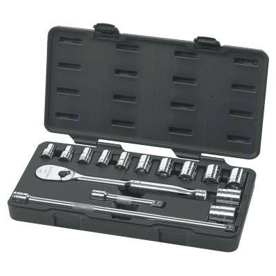 Apex Tool Group 15 Piece Surface Drive Socket Sets With 84 Tooth Ratchet, 1/2 in, SAE, 80706