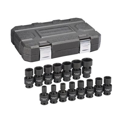 Apex Tool Group Surface Drive Universal Impact Drive Socket Sets, 3/8 in Drive, 6 Pt, 8-22 mm, 84918N
