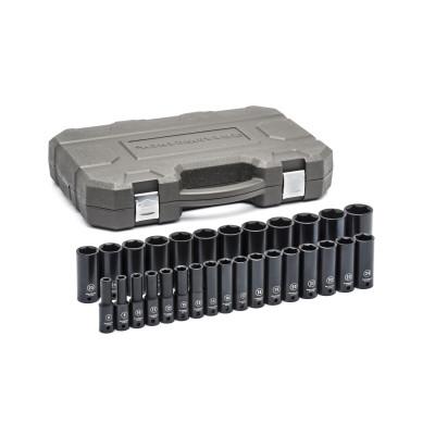 Apex Tool Group Surface Drive Deep Impact Drive Socket Sets, 1/2 in Drive, 6 Pt, 8-36 mm, 84935N