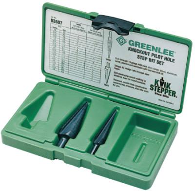 Greenlee® Kwik Stepper® Step Bit Kit, 1/8 in to 1-1/8 in Cutting dia, 3 to 13 Steps, Case, 35884C