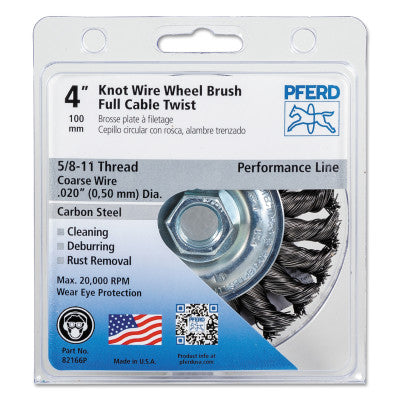 Advance Brush Full Cable Twist Knot Wheel, 4 in D, .02 in Carbon Steel Wire, 20,000 rpm, 82166P