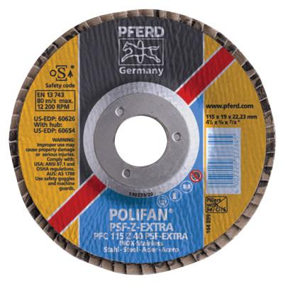 Pferd POLIFAN PSF-EXTRA Flap Discs, 4 1/2 in, 36 Grit, 7/8 in Arbor, 13,300 rpm, 60625
