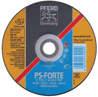 Pferd Depressed Center Wheel, 9 in Dia, 1/4 in Thick, 5/8 Arbor, 24 Grit, Grade L, 61007