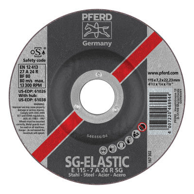 Pferd Depressed Center Grinding Wheel, 4 1/2 Dia, 1/4 Thick, 7/8 Arbor, Aluminum Oxide, 61026