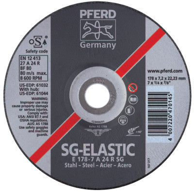Pferd Depressed Center Grinding Wheel, 6 in Dia, 1/4 in Thick, 5/8 Arbor, 24 Grit, 61042