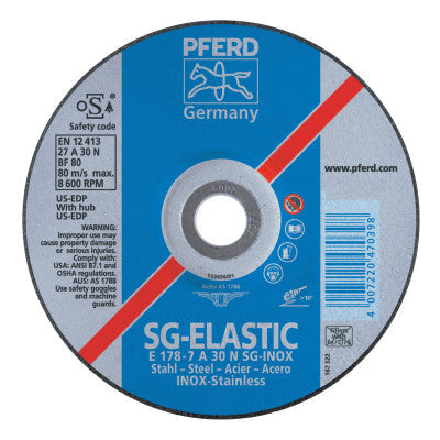 Pferd Premium SG-INOX Wheel, 5 in Dia, 1/4 in Thick, 5/8 Arbor, 30 Grit, Alum Oxide, 61111