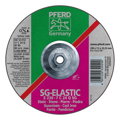 Pferd Depressed Center Grinding Wheel, 9 in Dia, 1/4 in Thick, 5/8 Arbor, Silicon, 61507