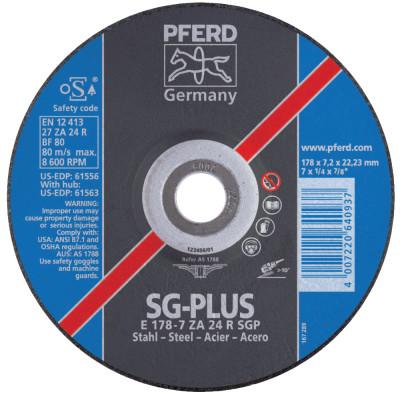 Pferd Depressed Center Grinding Wheel, 6 Dia, 1/4 Thick, 7/8 Arbor, 24 Grit Zirconia, 61555
