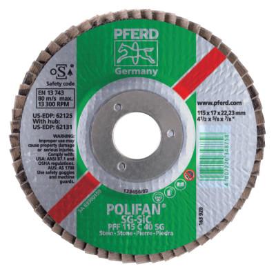 Pferd Type 27 POLIFAN SG Flap Discs, 4", 80 Grit, 5/8 Arbor, 15,300 rpm, Alum Ox (A), 62144