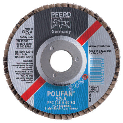 Pferd Type 29 POLIFAN SG Flap Discs, 4 1/2", 40 Grit, 7/8 Arbor, Aluminum Oxide, 62202