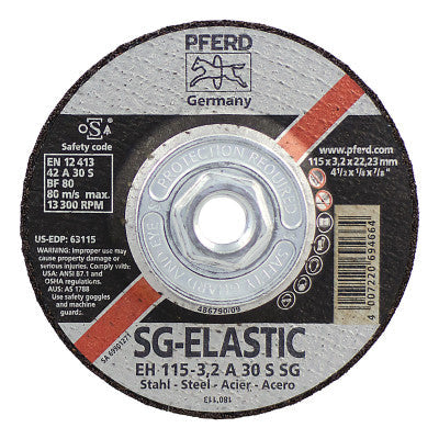 Pferd Type 27 Premium Performance SG Depressed Center Cut-Off Wheel, 4-1/2 in Diameter, 1/8 in Thick, 5/8 Arbor, 46 Grit, 63115
