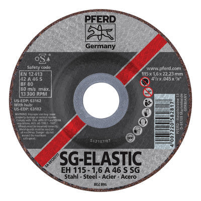 Pferd Type 27 Premium Performance SG Depressed Center Cut-Off Wheel, 4-1/2 in dia, 0.045 in Thick, 30 Grit, Alum Oxide, 63162