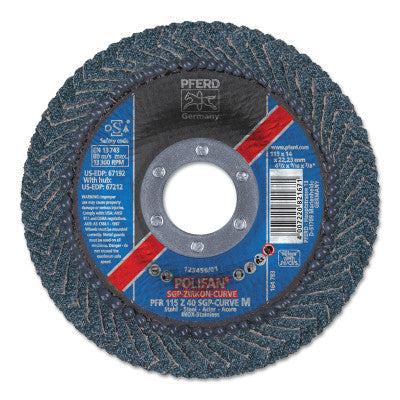 Pferd POLIFAN® Curve Flap Wheel, 4-1/2 in x 5/8 in, 60 Grit, 13300 RPM, 67381