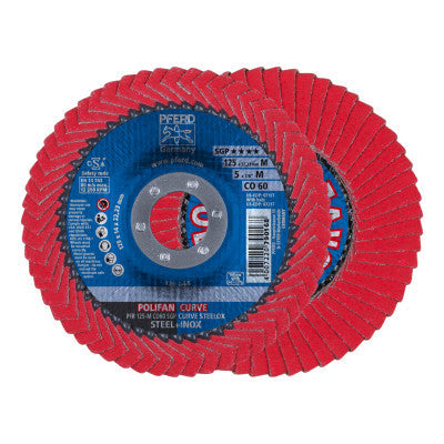 Pferd POLIFAN® SGP Zircon-Curve Radial Type PFR Flap Disc, 7 in x 5/16 in, 40 Grit, 5/8 in-11 Arbor, 8,600 RPM, 67371