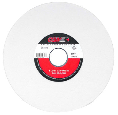 CGW Abrasives White Aluminum Oxide Surface Grinding Wheels, T1, 8 X 1/2, 1 1/4" Arbor, 46, H, 34671