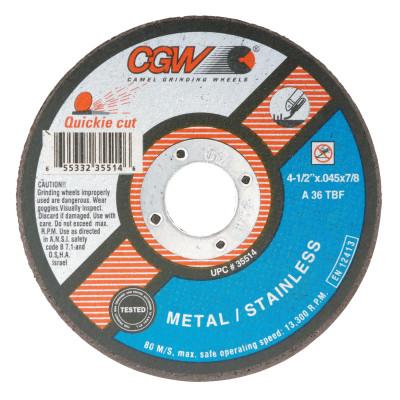 CGW Abrasives Thin Cut-Off Wheel, Type 27, 9 in Dia, 1/16 in Thick, 60 Grit Zirconia/Alum., 45047