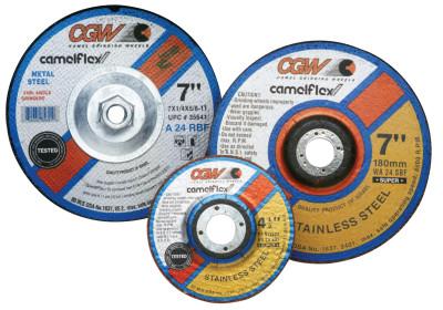 CGW Abrasives Depressed Center Wheel, 7 in Dia, 1/4 in Thick, 7/8 in Arbor, Hardness Grade R, 35640