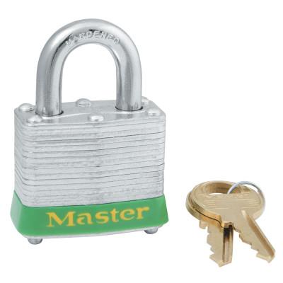 Master Lock Steel Body Safety Padlocks, 9/32 in Diam., 3/4 in L X 5/8 in W, Green, 3GRN