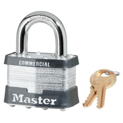 Master Lock® Laminated Padlocks Keyed Alike Key Code 0303, 3/8 in Dia., 3/8 in W, Silver, 5KA-0303