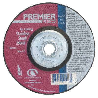 Carborundum Snagging Wheel, 8 in Dia, 1 in Thick, 14 Grit Zirconia Alumina, 05539509167