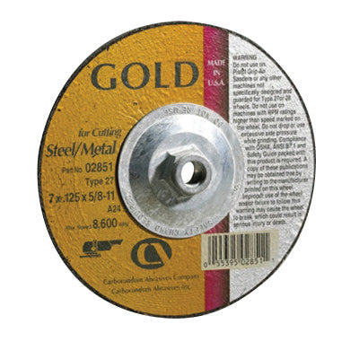 Carborundum Depressed Center Wheel, 4 1/2 in Dia, 1/8 in Thick, 24 Grit Aluminum, 05539504711