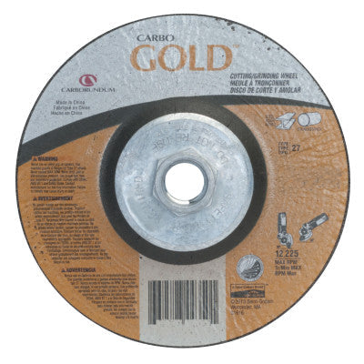 Carborundum Depressed Center Wheel, 9 in Dia, 1/8 in Thick, 24 Grit Aluminum, 05539504718