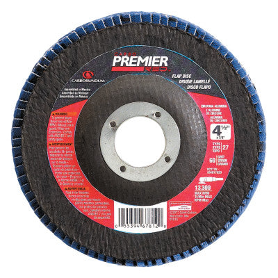 Carborundum Premier Red Zirconia Alumina Type 27 Flap Discs, 4 1/2", 36 Grit, 7/8 in Arbor, 05539563741