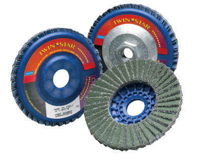 Saint-Gobain Type 27 TwinStar Flap Discs, 4 1/2 in, 40 Grit, 5/8 Arbor, 13,000 rpm, 63642536147