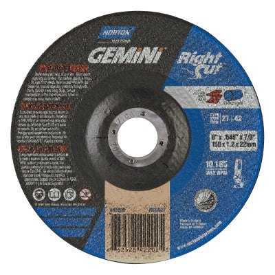 Saint-Gobain Blue Fire Grinding/Cutting Wheels, Zirconia Alumina, 4.5" Dia, 5/8"Arbor, 24Grit, 66252843191