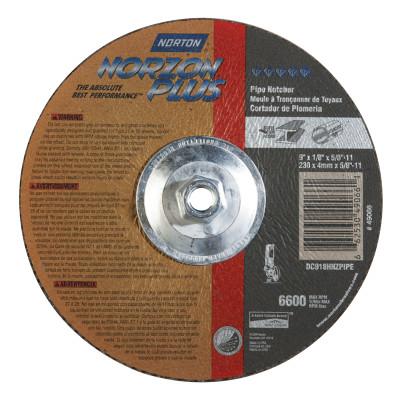 Saint-Gobain Type 27 NorZon+ Depressed Center Wheel, 9" Dia, 1/8" Thick, 5/8"-11, Pipe Notch, 66253049066
