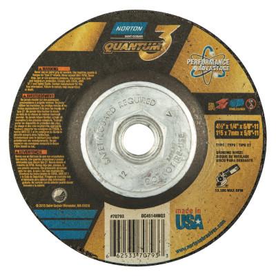Saint-Gobain Quantum3 SG CA Type 27 Grinding Wheel, 4-1/2 in dia, 1/4 in Thick, 5/8 in-11 Arbor, 20 Grit, Ceramic Alumina, 66253370793