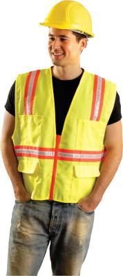 OccuNomix Non-ANSI Contractor Style Solid Vests, 3X-L, Hi-Viz Yellow; Orange Contrast Trim, LUX-XTRANS-Y3X