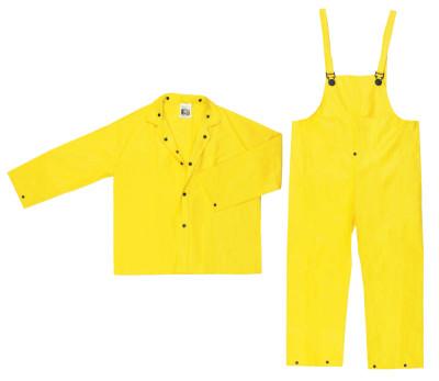 MCR Safety Three-Piece Rain Suit, Jacket/Hood/Pants, 0.28 mm PVC/Nylon, Yellow, 3X-Large, 3003X3