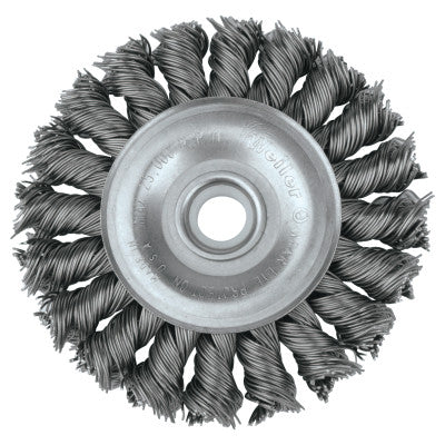 Weiler® Standard Twist Knot Wire Wheel, 3 in D x 3/8 in W, .0118 Steel, 1/2-3/8 Arbor, 08004