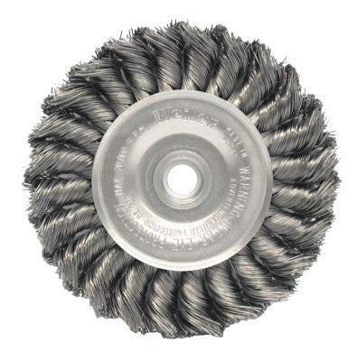 Weiler® Standard Twist Knot Wire Wheel, 4 in D x 1/2 in W, .0118 in Steel, 1/2-3/8 Arbor, 08034