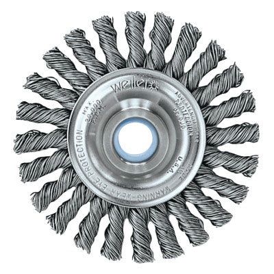 Weiler® Cable Twist Knot Wire Wheel, 4 in D x 1/4 in W, .02 in Steel, 1/2-3/8 Arbor Hole, 08534