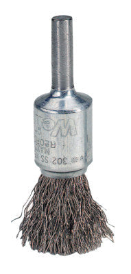 Weiler® Crimped Wire Solid End Brush, Steel, 22,000 rpm, 1 in x 0.014 in, 10011