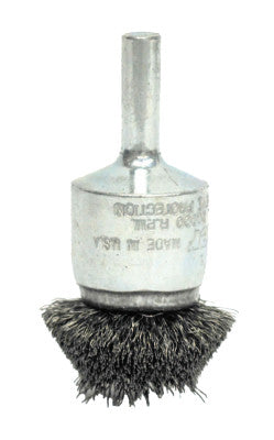 Weiler® Stem-Mounted Circular Flared End Brushes, Steel, 25,000 rpm, 1", 11142